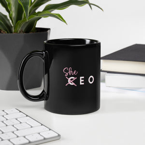 "She" E O / CEO -- Black Glossy Mug